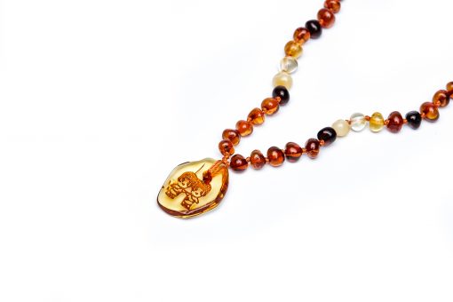 Teething necklace amber pendant gemini