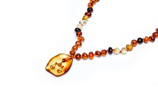 Teething necklace amber pendant libra