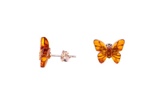 Amber earrings butterfly cognac